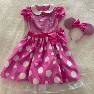Girls Pink Mini Mouse Costume and Ears - size 8